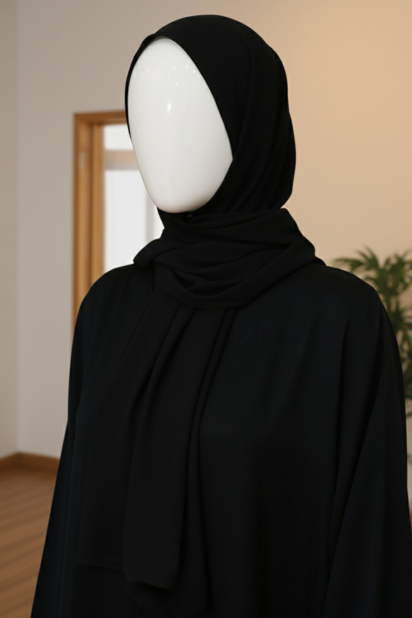 Black Ayesha Abaya by Mawaahib Zoom Nada fabric, front-open style, premium fall