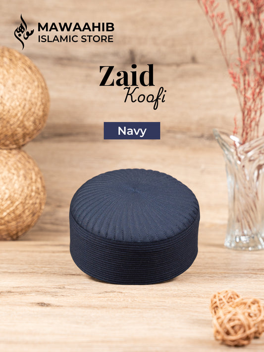 Navy Blue Zaid Koofi by Mawaahib – Premium stitched Islamic cap, elegant texture