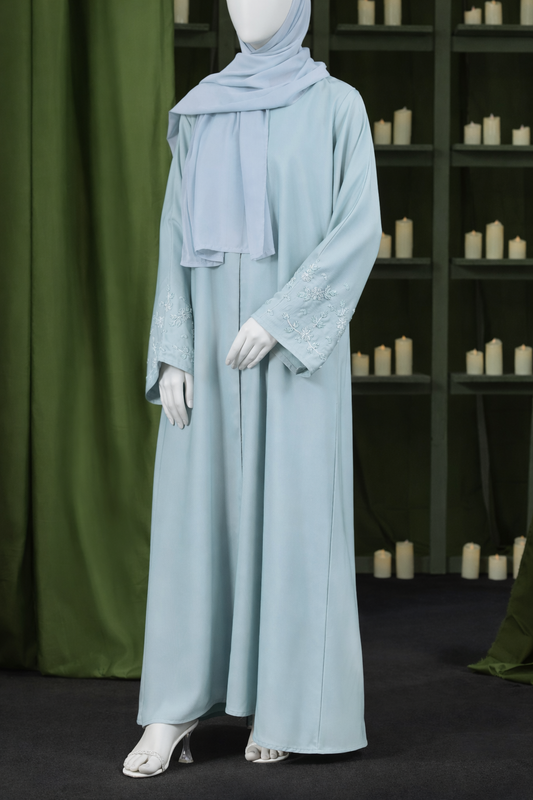 Sky Blue Nida Fabric Abaya with Matching Dupatta – Elegant Modest Dress for Women, Daily and Formal Wear, Comfortable Fit, Available in Multiple Sizes and Lengths