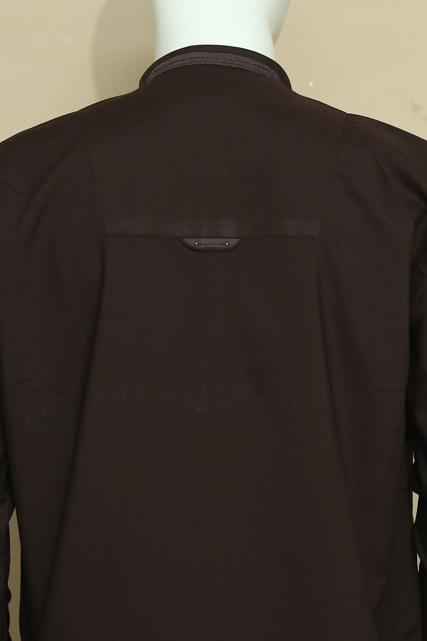 Dark Brown Shalwar Qameez by Mawaahib – Premium wash n wear, sherwani collar, patti work, cuff sleeves