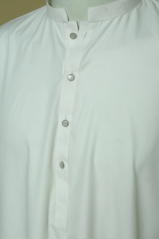 Off White Boski Kurta Pajama by Mawaahib – Soft boski finish, plain premium fabric