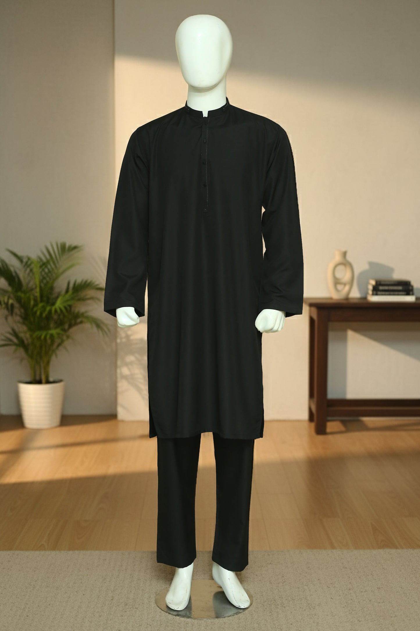 Black Kurta Pajama by Mawaahib – Embroidered front, wash n wear fabric, kurta aasteen