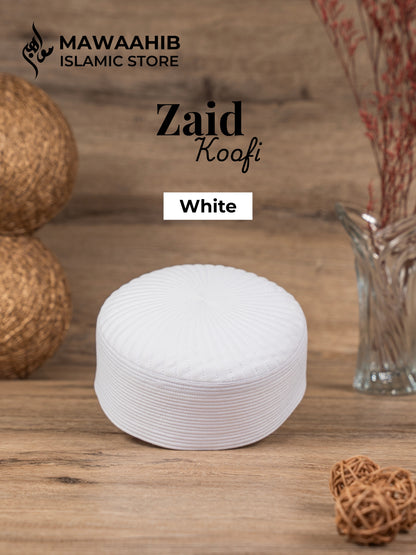 White Zaid Koofi by Mawaahib – Premium stitched Islamic cap, elegant texture