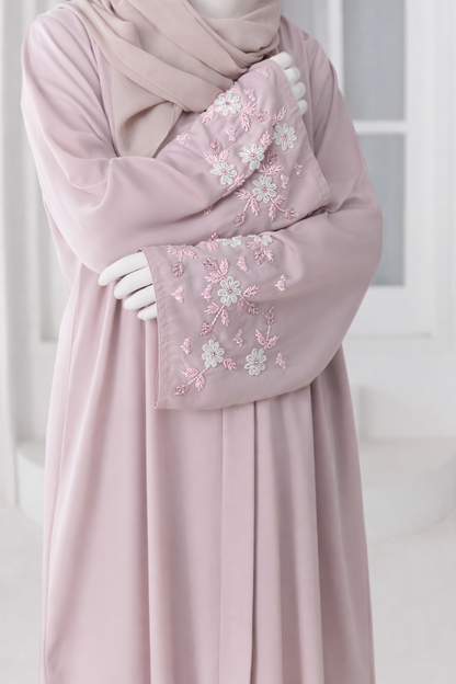 Premium abaya made from imported Nida fabric with elegant modest drape, available in multiple lengths and sizes, including matching dupatta.