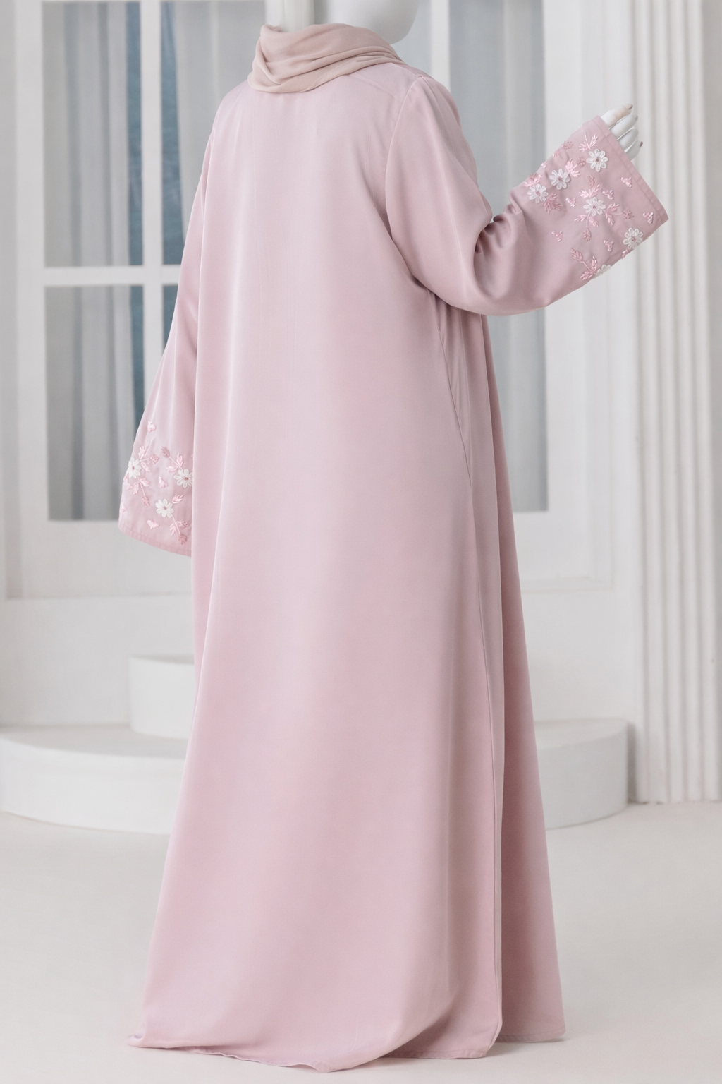 Premium abaya made from imported Nida fabric with elegant modest drape, available in multiple lengths and sizes, including matching dupatta.