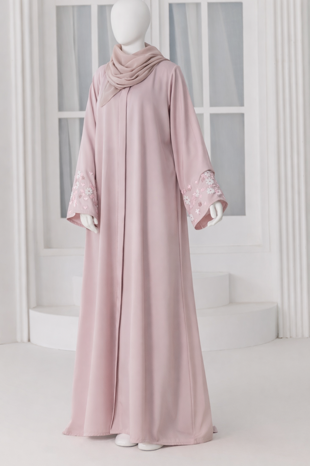 Premium abaya made from imported Nida fabric with elegant modest drape, available in multiple lengths and sizes, including matching dupatta.