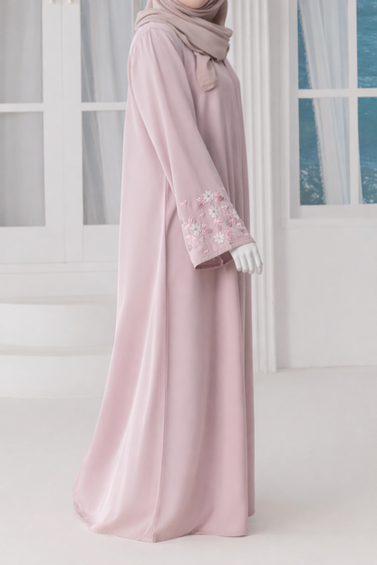 Premium abaya made from imported Nida fabric with elegant modest drape, available in multiple lengths and sizes, including matching dupatta.