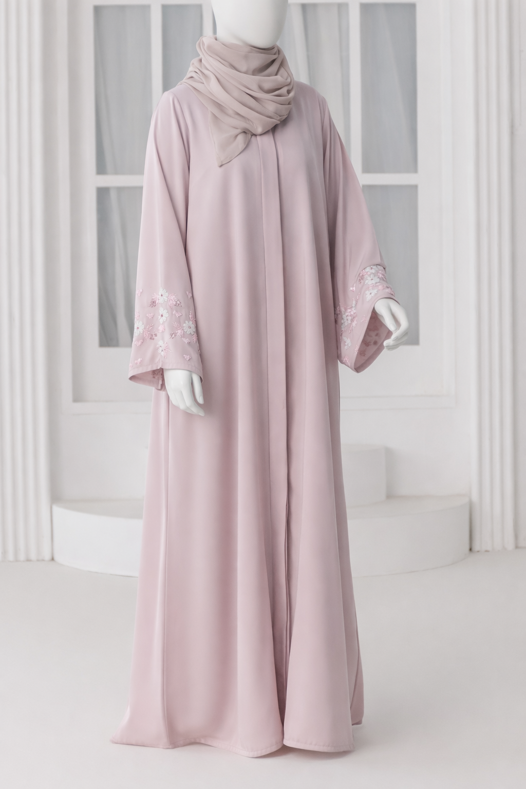 Premium abaya made from imported Nida fabric with elegant modest drape, available in multiple lengths and sizes, including matching dupatta.