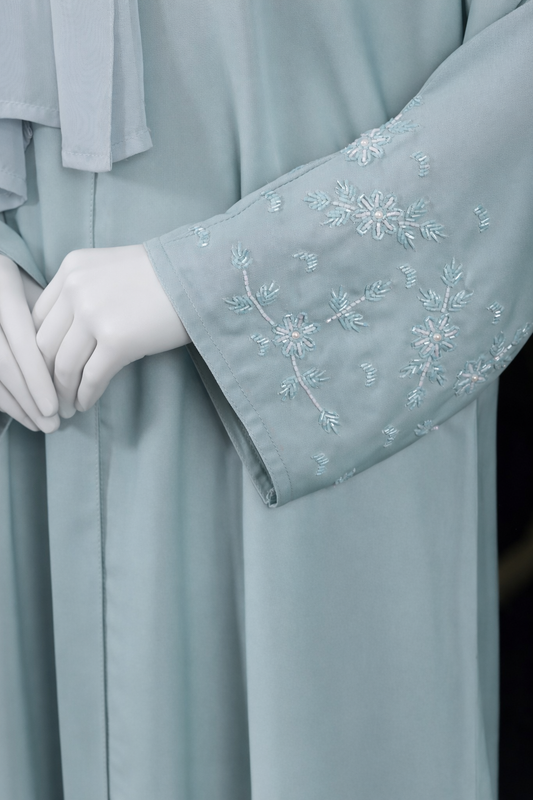 Sky Blue Nida Fabric Abaya with Matching Dupatta – Elegant Modest Dress for Women, Daily and Formal Wear, Comfortable Fit, Available in Multiple Sizes and Lengths